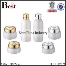 wholesale green glass bottle and jar for cream,round glass bottle and jar for cream